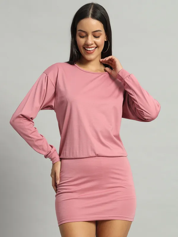 Light_Pink_Cotton_Blend_Solid_Shift_Dress_For_Women_&_Girls