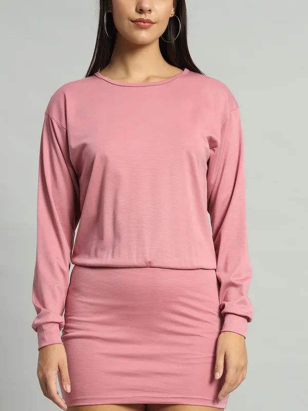 Light_Pink_Cotton_Blend_Solid_Shift_Dress_For_Women_&_Girls
