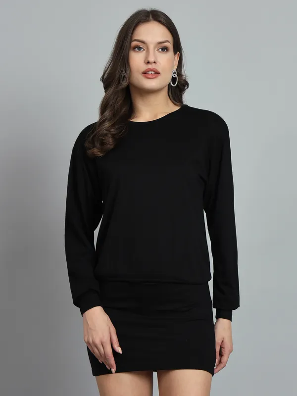 Black_Cotton_Blend_Solid_Shift_Dress_For_Women_&_Girls