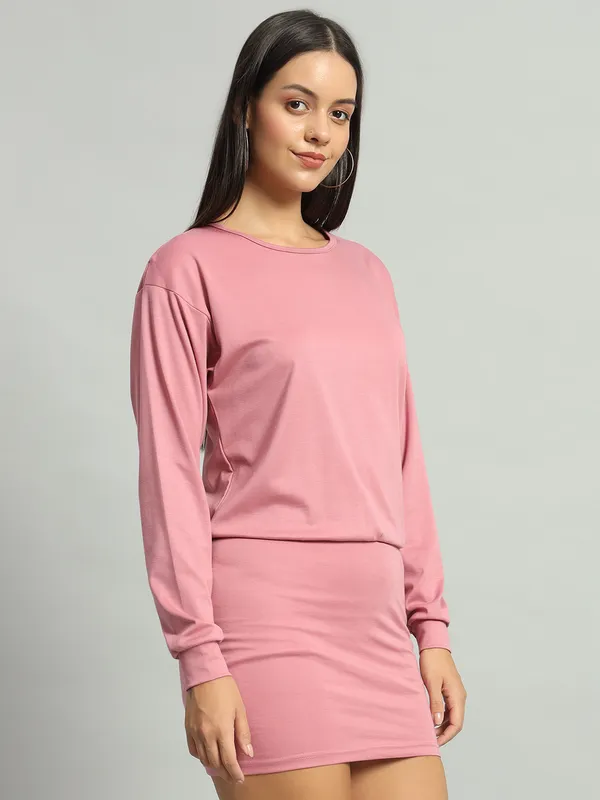 Light_Pink_Cotton_Blend_Solid_Shift_Dress_For_Women_&_Girls