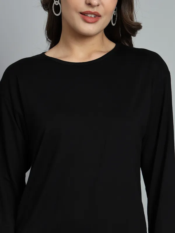 Black_Cotton_Blend_Solid_Shift_Dress_For_Women_&_Girls