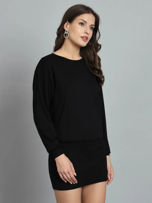 Black_Cotton_Blend_Solid_Shift_Dress_For_Women_&_Girls