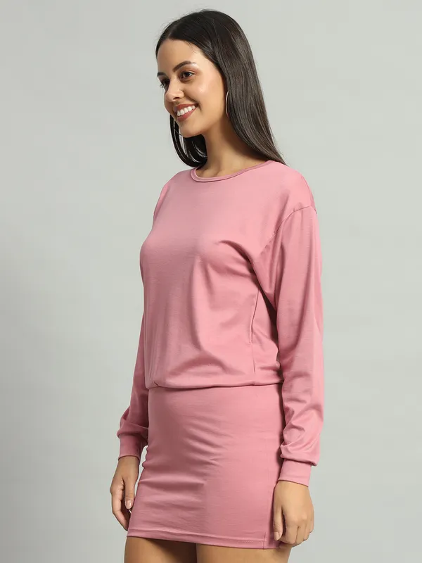 Light_Pink_Cotton_Blend_Solid_Shift_Dress_For_Women_&_Girls