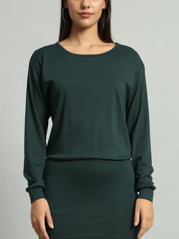 Green_Cotton_Blend_Solid_Shift_Dress_For_Women_&_Girls