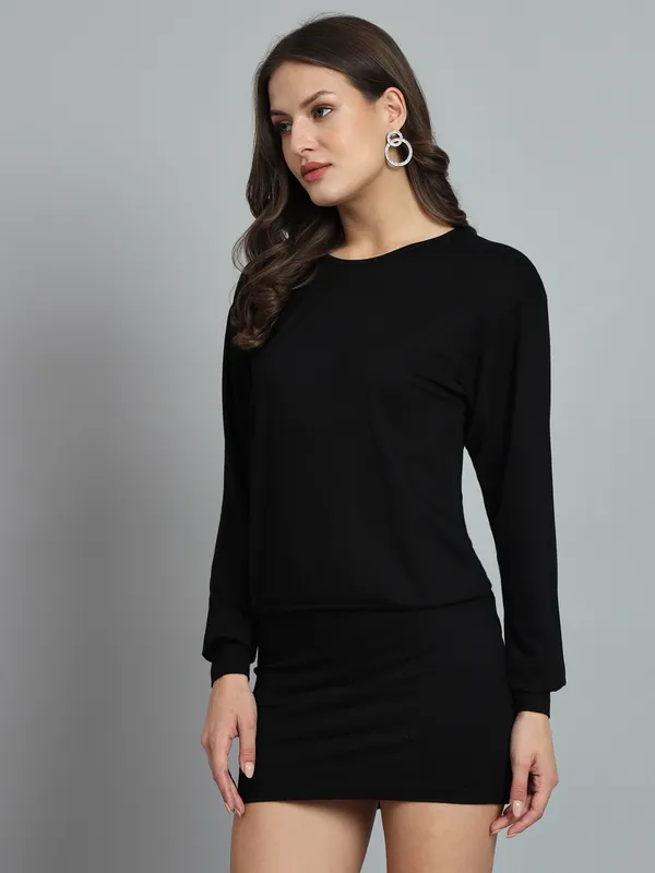 Black_Cotton_Blend_Solid_Shift_Dress_For_Women_&_Girls