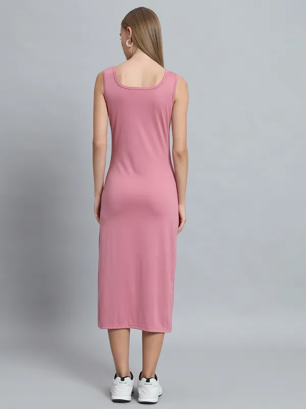 Light_Pink_Cotton_Blend_Solid_Straight_Fit_Midi_Length_Dress_For_Women_&_Girls