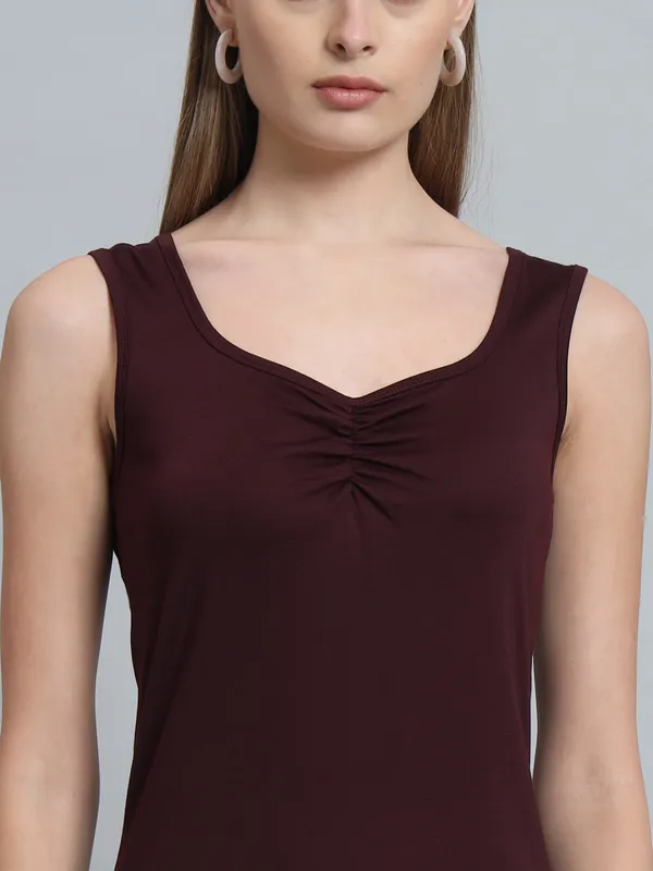 Wine_Cotton_Blend_Solid_Straight_Fit_Midi_Length_Dress_For_Women_&_Girls