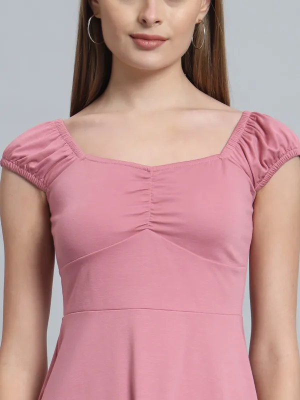 Light_Pink_Cotton_Blend_Midi_Length_Dress_For_Women_&_Girls