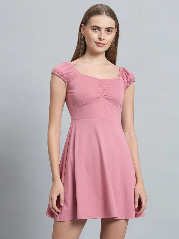 Light_Pink_Cotton_Blend_Midi_Length_Dress_For_Women_&_Girls