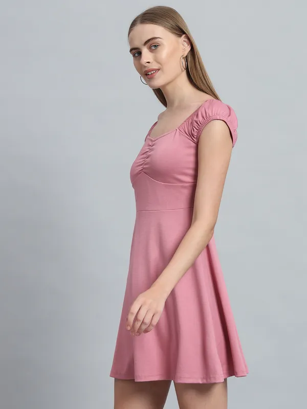 Light_Pink_Cotton_Blend_Midi_Length_Dress_For_Women_&_Girls