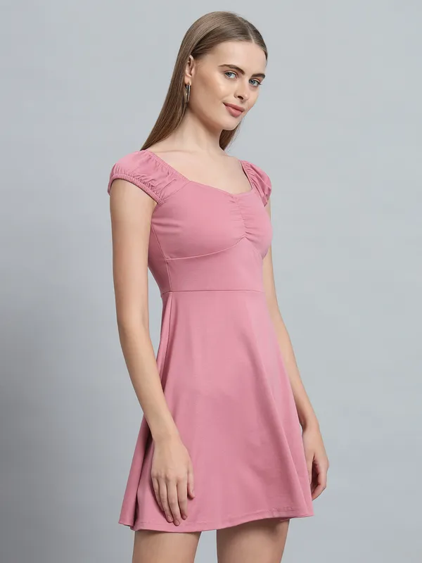 Light_Pink_Cotton_Blend_Midi_Length_Dress_For_Women_&_Girls