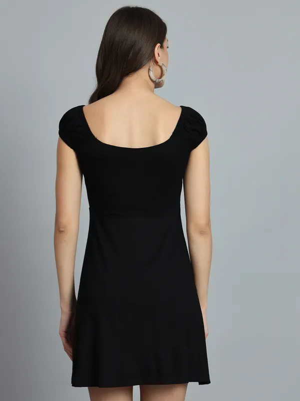 Black_Cotton_Blend_Solid_Stretchable_Fit_&_Flare_Stylish_Mini_Length_Dress_For_Women_&_Girls
