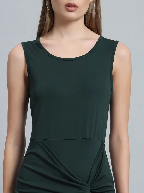 Bottle_Green_Cotton_Blend_Solid_Stretchable_Bodycon_Mini_Length_Dress_For_Women_&_Girls
