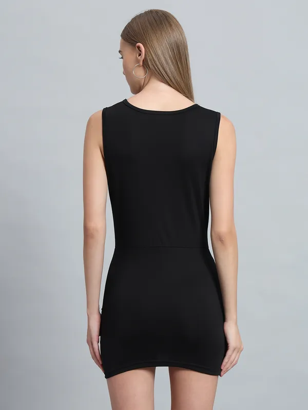 Black_Cotton_Blend_Solid_Stretchable_Bodycon_Mini_Length_Dress_For_Women_&_Girls