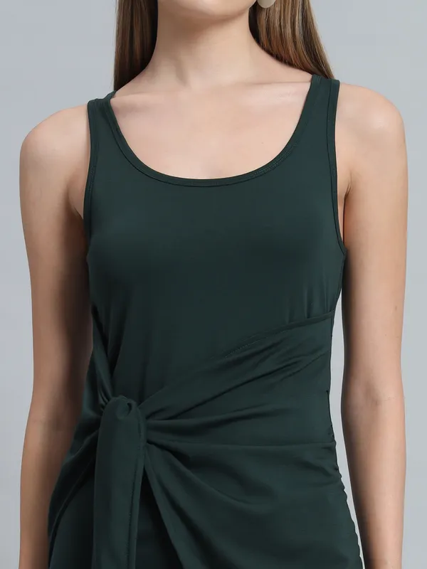Bottle_Green_Cotton_Blend_Solid_Round_Neck_Sleeveless_Stretchable_Mini_Bodycon_Dress_For_Women_&_Girls