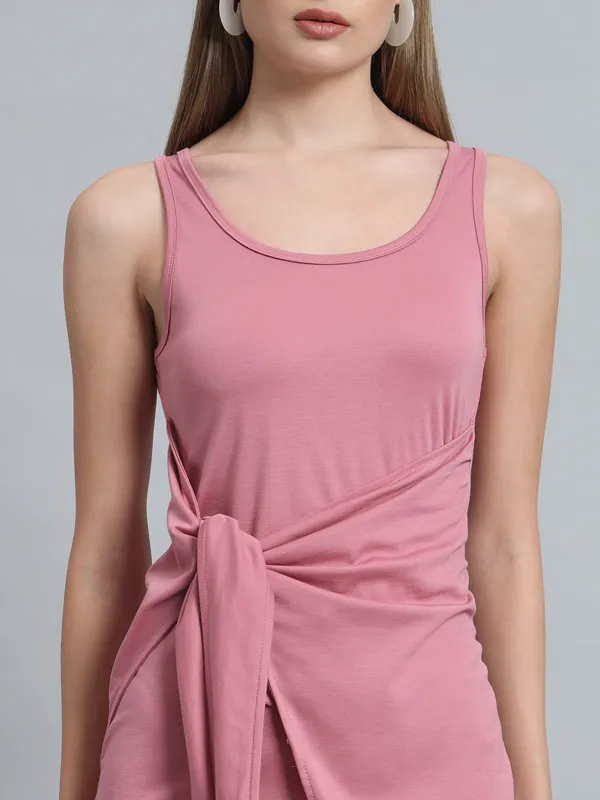 Light_Pink_Cotton_Blend_Solid_Round_Neck_Sleeveless_Stretchable_Mini_Bodycon_Dress_For_Women_&_Girls