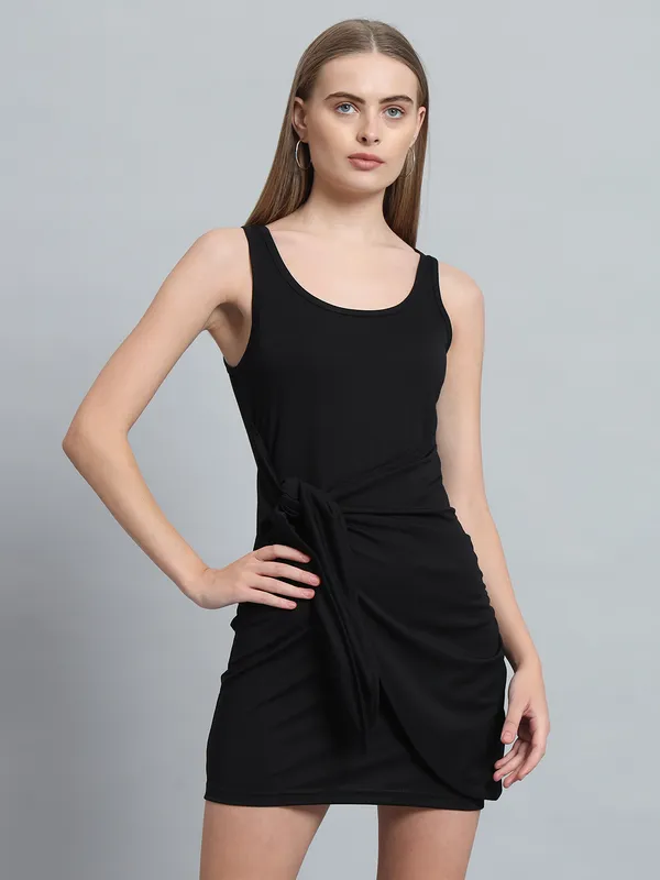 Black_Cotton_Blend_Solid_Round_Neck_Sleeveless_Stretchable_Mini_Bodycon_Dress_For_Women_&_Girls