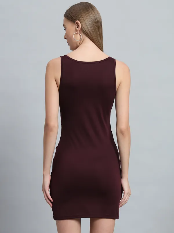 Wine_Cotton_Blend_Solid_Round_Neck_Sleeveless_Stretchable_Mini_Bodycon_Dress_For_Women_&_Girls