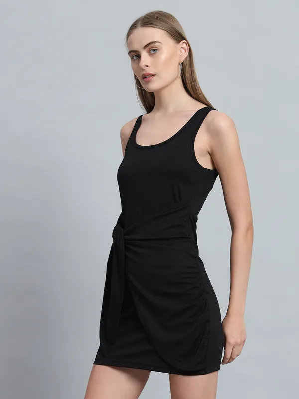 Black_Cotton_Blend_Solid_Round_Neck_Sleeveless_Stretchable_Mini_Bodycon_Dress_For_Women_&_Girls