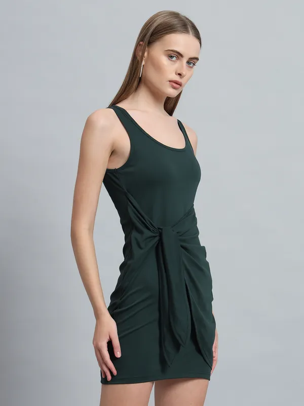 Bottle_Green_Cotton_Blend_Solid_Round_Neck_Sleeveless_Stretchable_Mini_Bodycon_Dress_For_Women_&_Girls