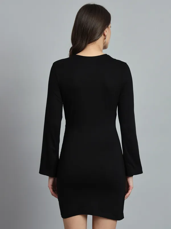 Black_Cotton_Blend_Solid_Wrap_Mini_Length_Bodycon_Wrap_Dress_For_Women_&_Girls