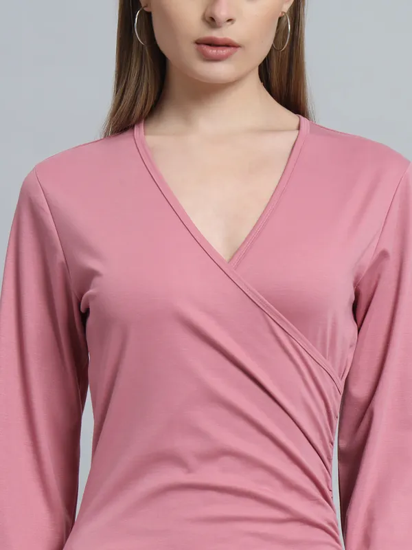 Light_Pink_Cotton_Blend_Solid_Wrap_Mini_Length_Bodycon_Wrap_Dress_For_Women_&_Girls