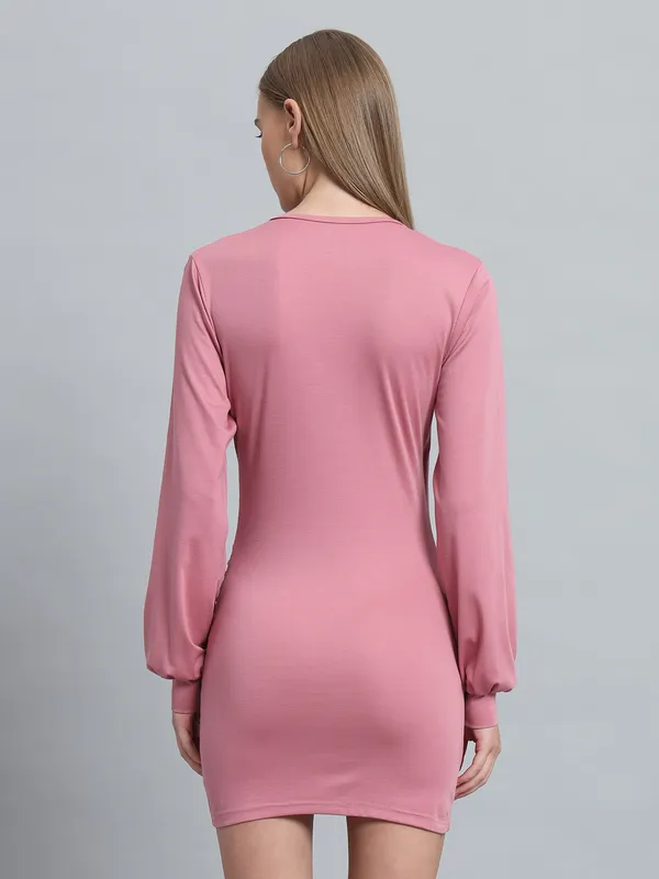 Light_Pink_Cotton_Blend_Solid_Wrap_Mini_Length_Bodycon_Wrap_Dress_For_Women_&_Girls