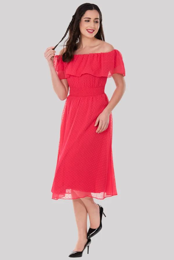 Peach_Georgette_Off_Shoulder_Midi_Dress_For_Women_&_Girls