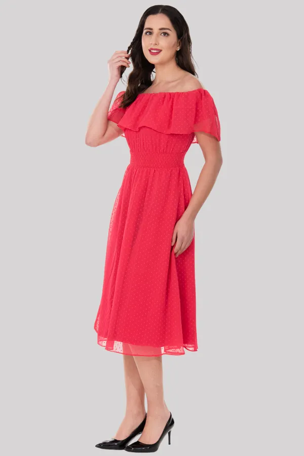 Peach_Georgette_Off_Shoulder_Midi_Dress_For_Women_&_Girls