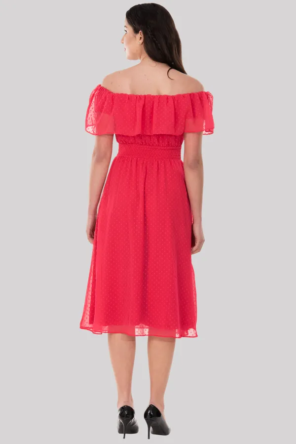 Peach_Georgette_Off_Shoulder_Midi_Dress_For_Women_&_Girls