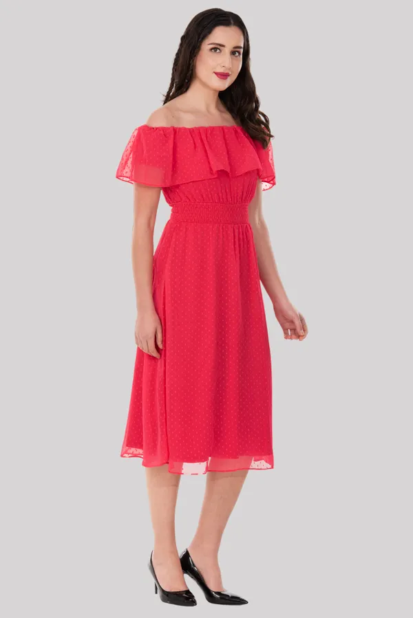 Peach_Georgette_Off_Shoulder_Midi_Dress_For_Women_&_Girls