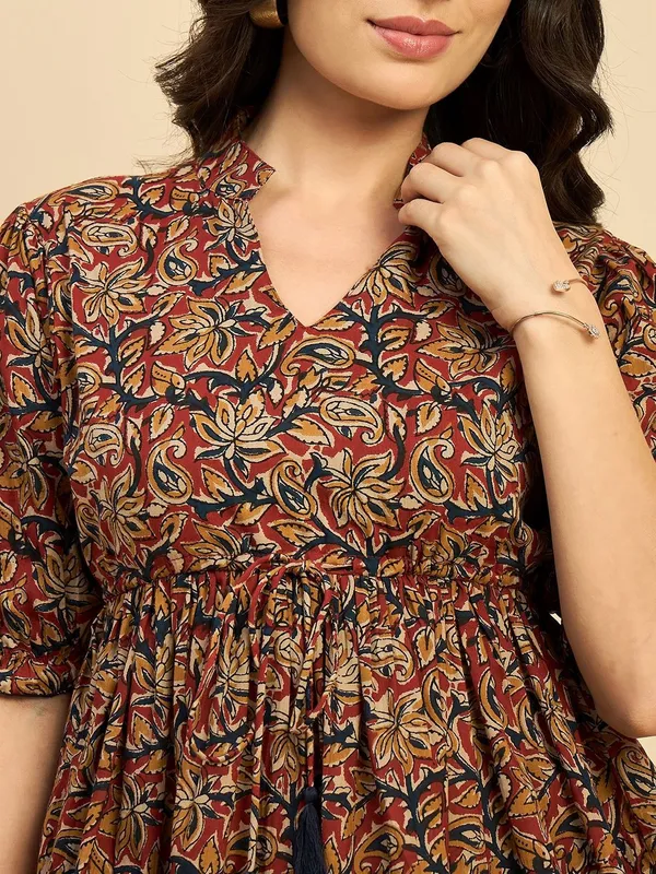 Floral_Print_Mandarin_Collar_Puff_Sleeve_Cotton_Peplum_Top