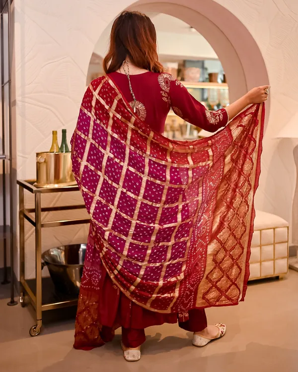 Maroon_Angrakha_Bandhej_Suit_Set
