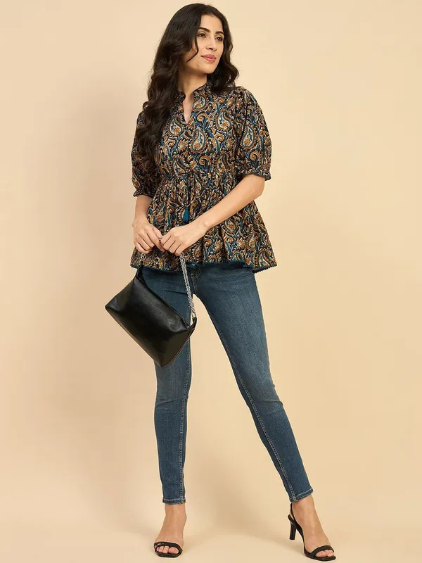 Women_Ethnic_Printed_Mandarin_Collar_Cotton_Top