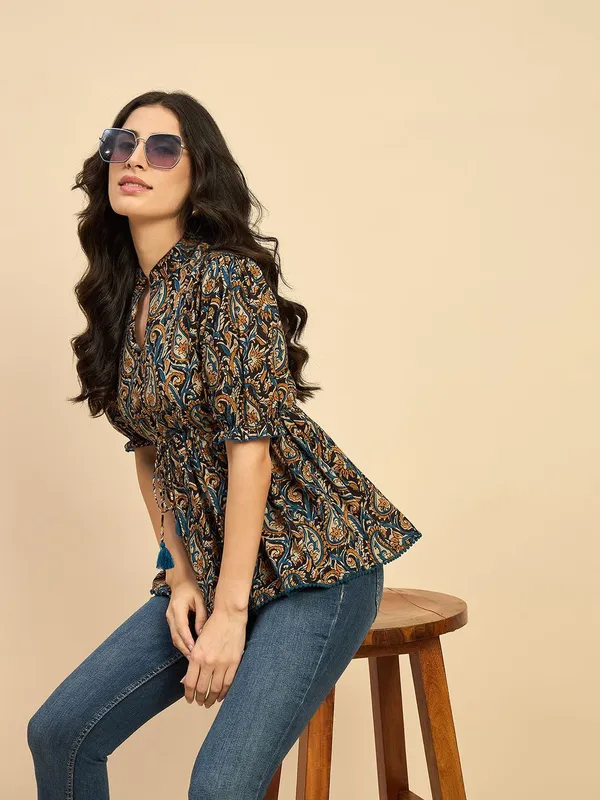 Women_Ethnic_Printed_Mandarin_Collar_Cotton_Top