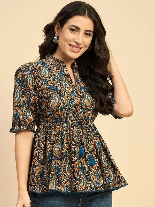 Women_Ethnic_Printed_Mandarin_Collar_Cotton_Top
