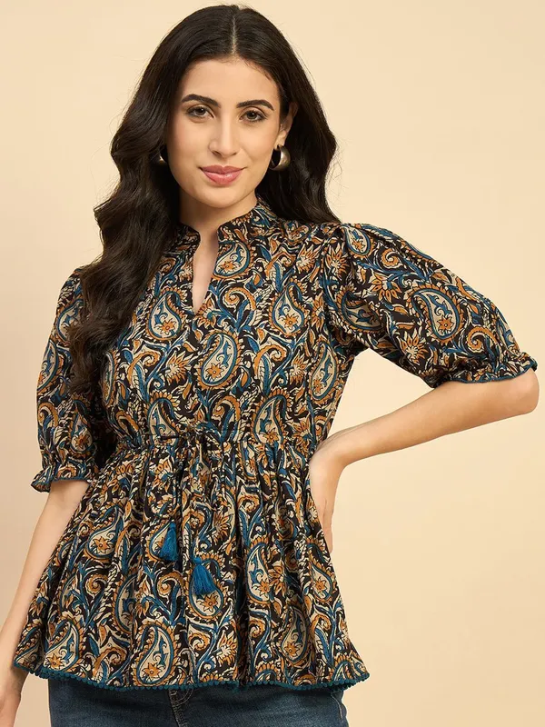 Women_Ethnic_Printed_Mandarin_Collar_Cotton_Top