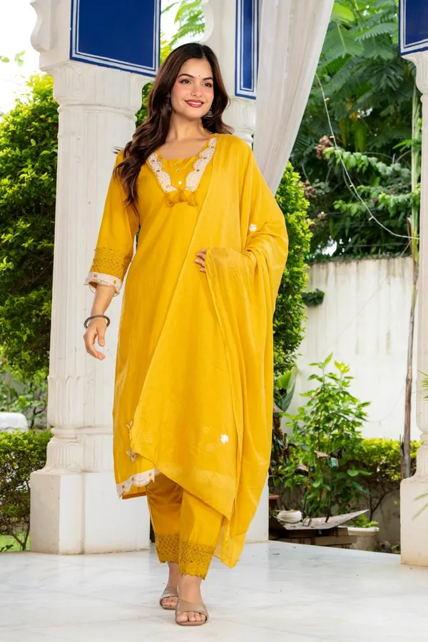 Yellow_embroidery_cotton_kurta_and_pant_set_