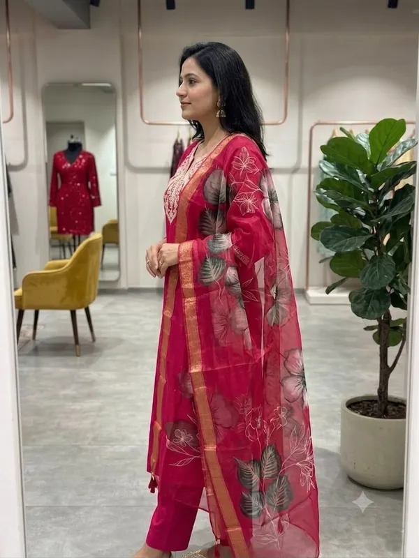 Libas_Bright_Pink_Roman_Silk_Embroidered_Kurta_Set_with_Organza_Dupatta