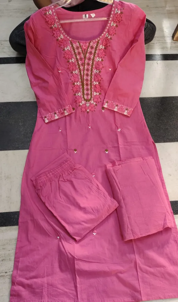 pink_embroidered_cotton_kurta_set
