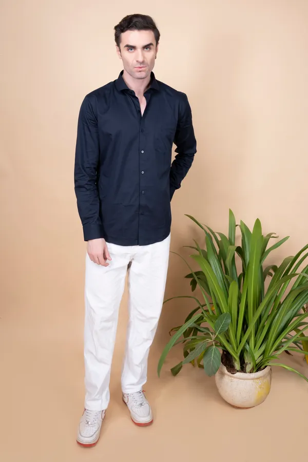 Navy_Blue_Cotton_Cutway_Collar_Full_Sleeves_Shirts_For_Men