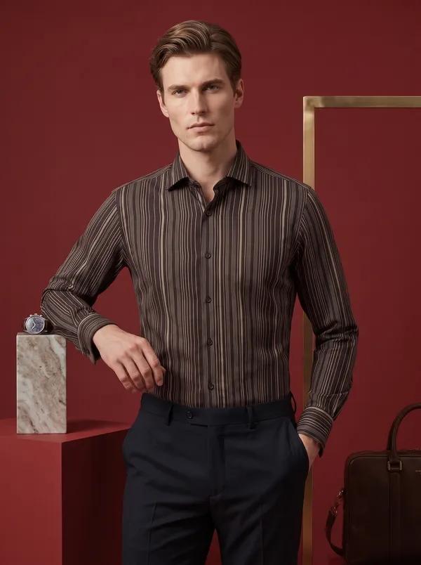 Multi_Colour_Giza_Cotton_Stripes_Slim_Fit_Shirts_For_Men