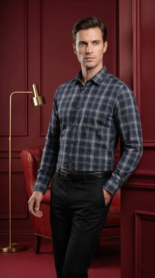 Multi_Colour_Giza_Cotton_Checks_Slim_Fit_Shirts_For_Men