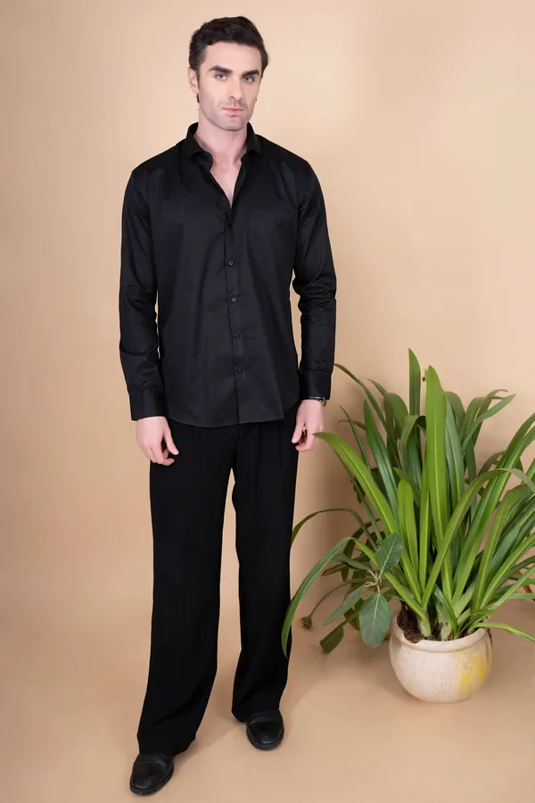 Black_Cotton_Cutway_Collar_Full_Sleeves_Shirts_For_Men