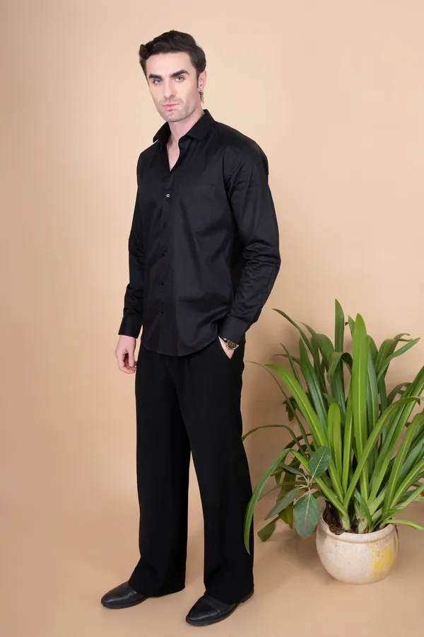 Black_Cotton_Cutway_Collar_Full_Sleeves_Shirts_For_Men