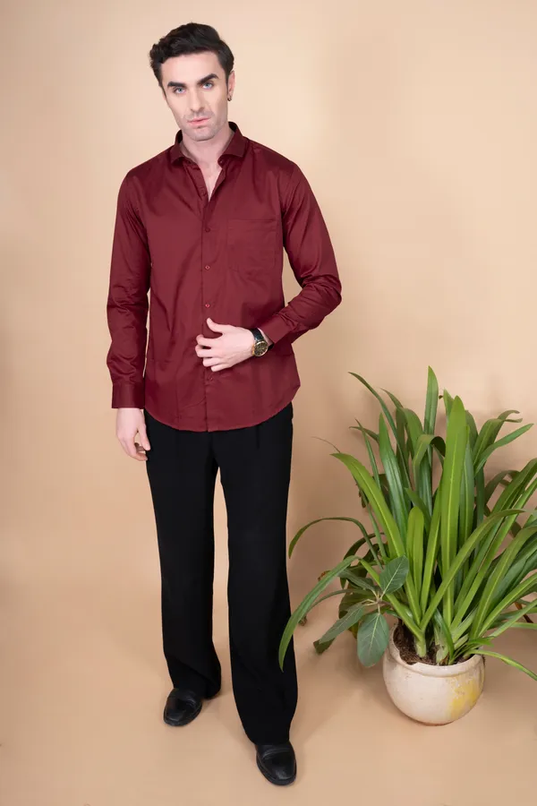 Red_Cotton_Cutway_Collar_Full_Sleeves_Shirts_For_Men