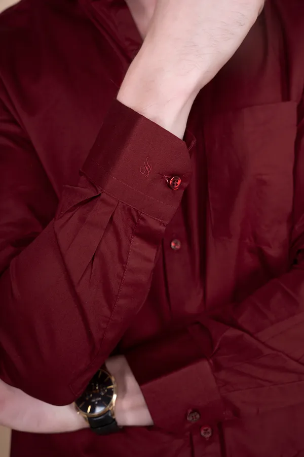 Red_Cotton_Cutway_Collar_Full_Sleeves_Shirts_For_Men