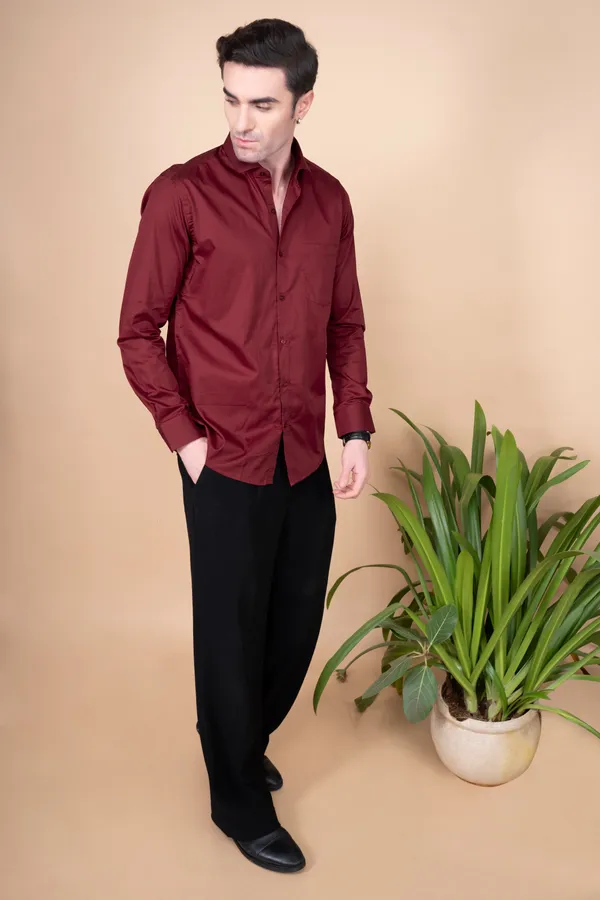 Red_Cotton_Cutway_Collar_Full_Sleeves_Shirts_For_Men