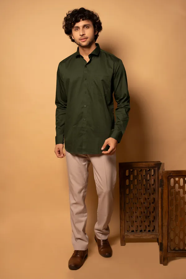 Olive_Green_Cotton_Cutway_Collar_Full_Sleeves_Shirts_For_Men