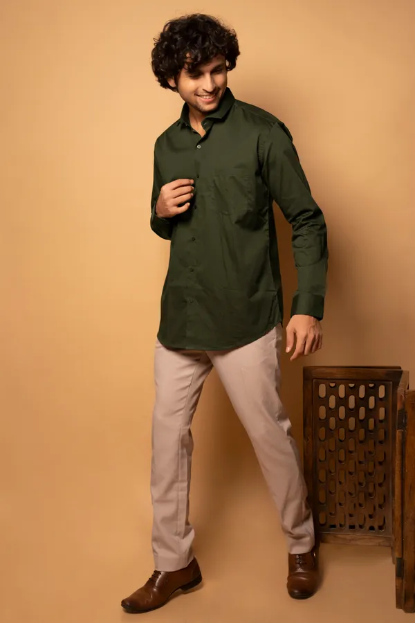 Olive_Green_Cotton_Cutway_Collar_Full_Sleeves_Shirts_For_Men